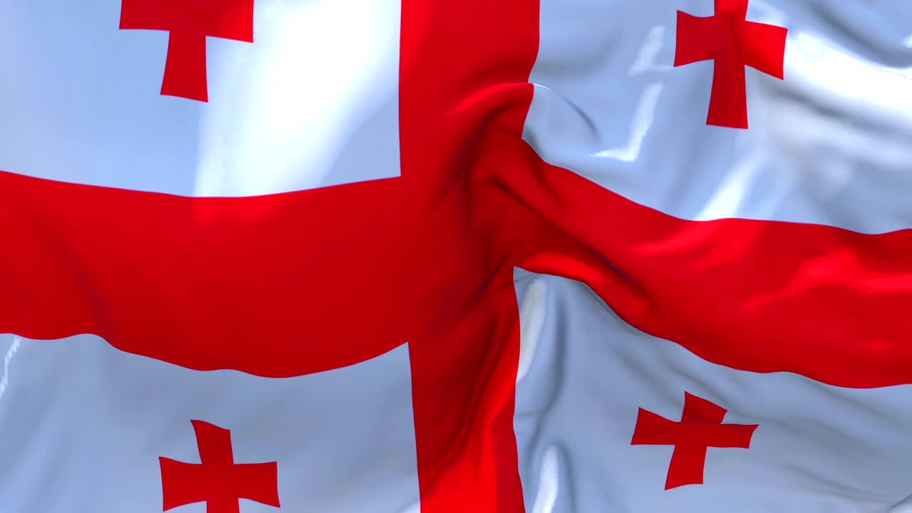 bandera de georgia ondeando en el viento animación en cámara lenta. 4k textura de tela realista bandera soplando suavemente en un día de viento fondo de bucle continuo sin costuras.