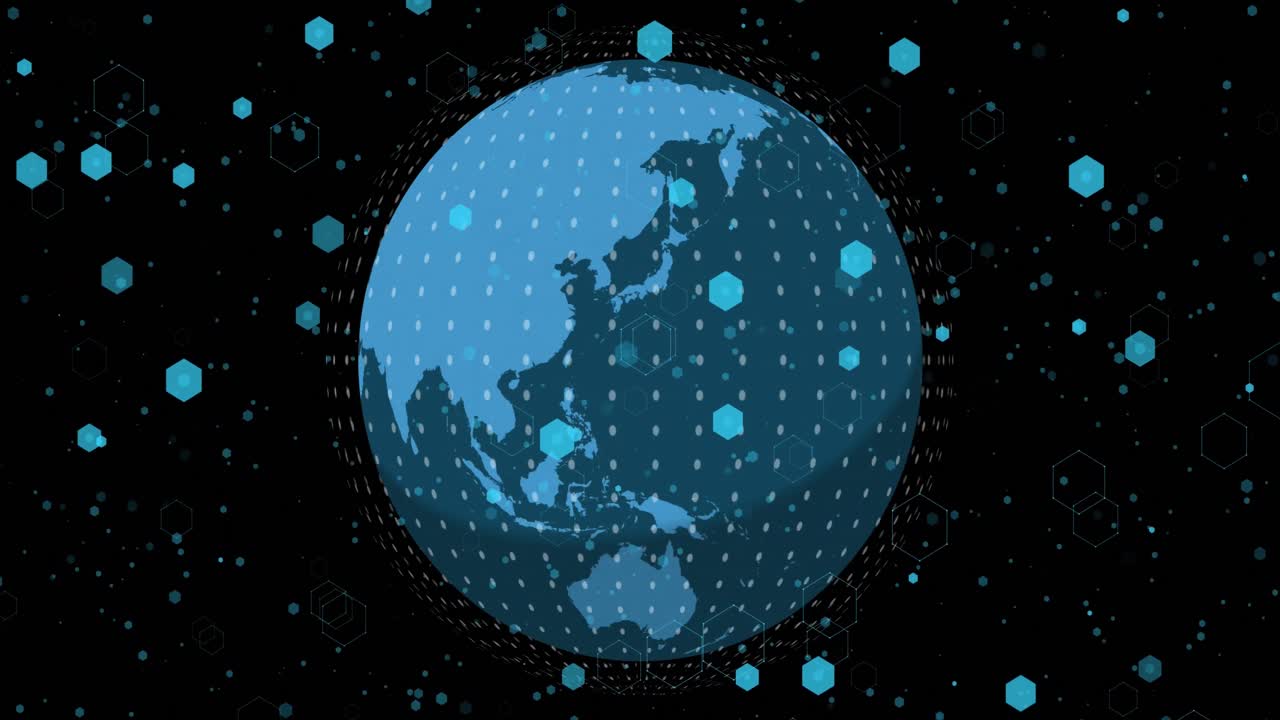 검은색 배경에 데이터 처리를 통해 전 세계에 대한 모양의 애니메이션