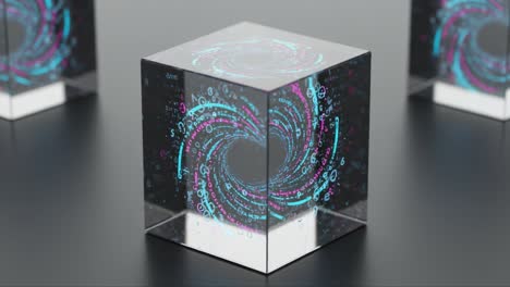a captivating glimpse into the innovative realm of digital art: an enigmatic cube reflecting a mesmerizing swirl of colorful data and numbers