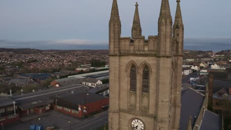 aerial view of st jame's church in the midlands, christian, roman catholic religious orthodox building in a mainly muslim area of stoke on trent in staffordshire, city of culture