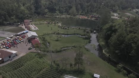 Aerial-view,-Madirda-Lake-in-Tawangmangu,-Central-Java,-Indonesia