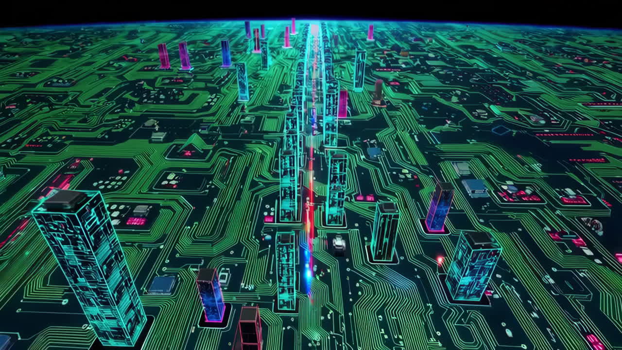 Digital Cityscape on a Circuit Board