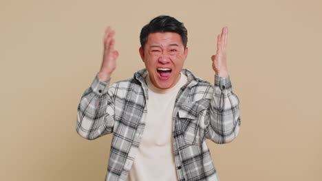 분노, 분노, 성숙한 아시아 남성, 스트레스, 긴장, 충격, 분노