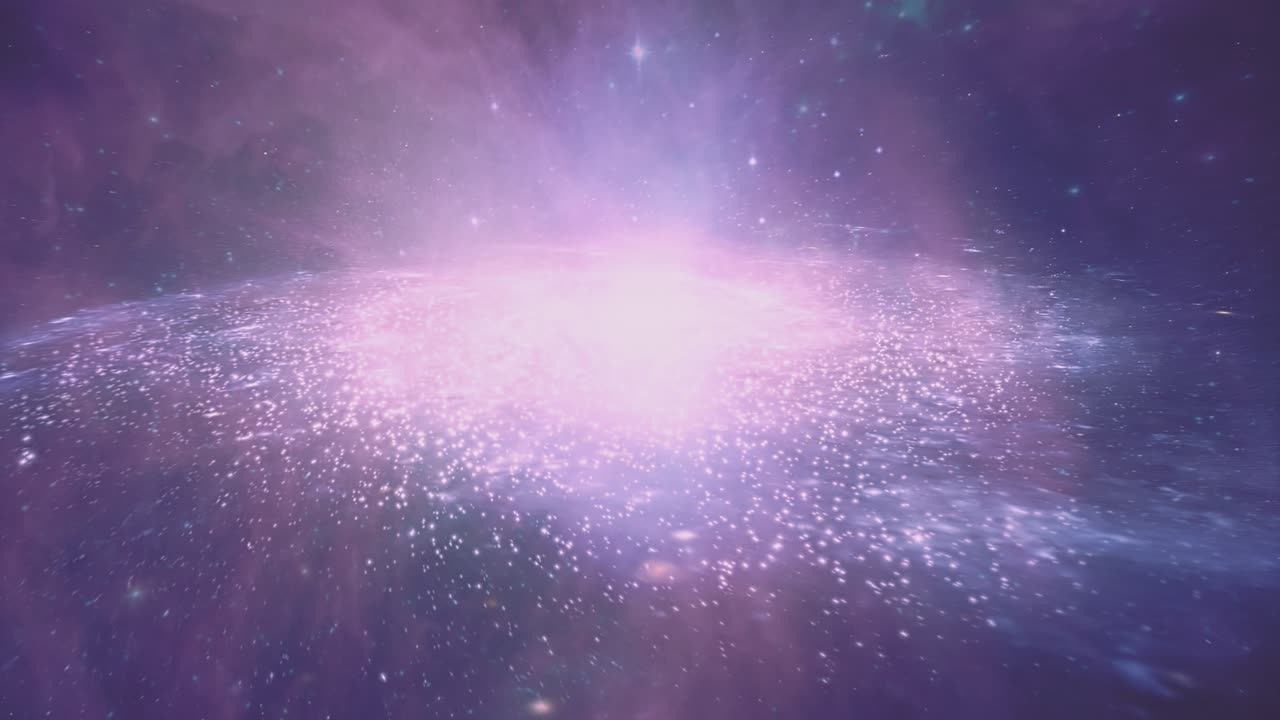 volare in una bellissima galassia 3d rotante luminosa. sfondi spaziali. anello visivo.