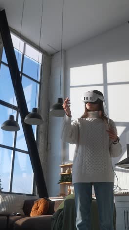 woman experiencing virtual reality in a modern home