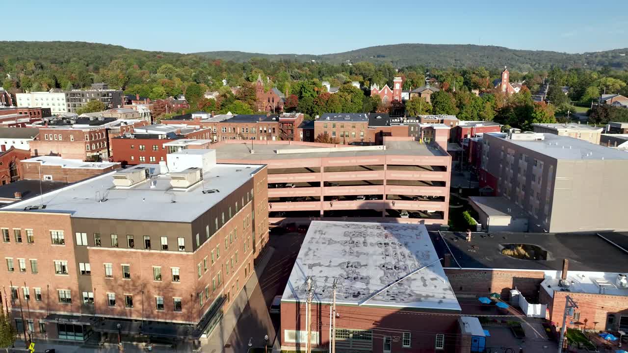 Aerial View of a Charming Town in Autumn