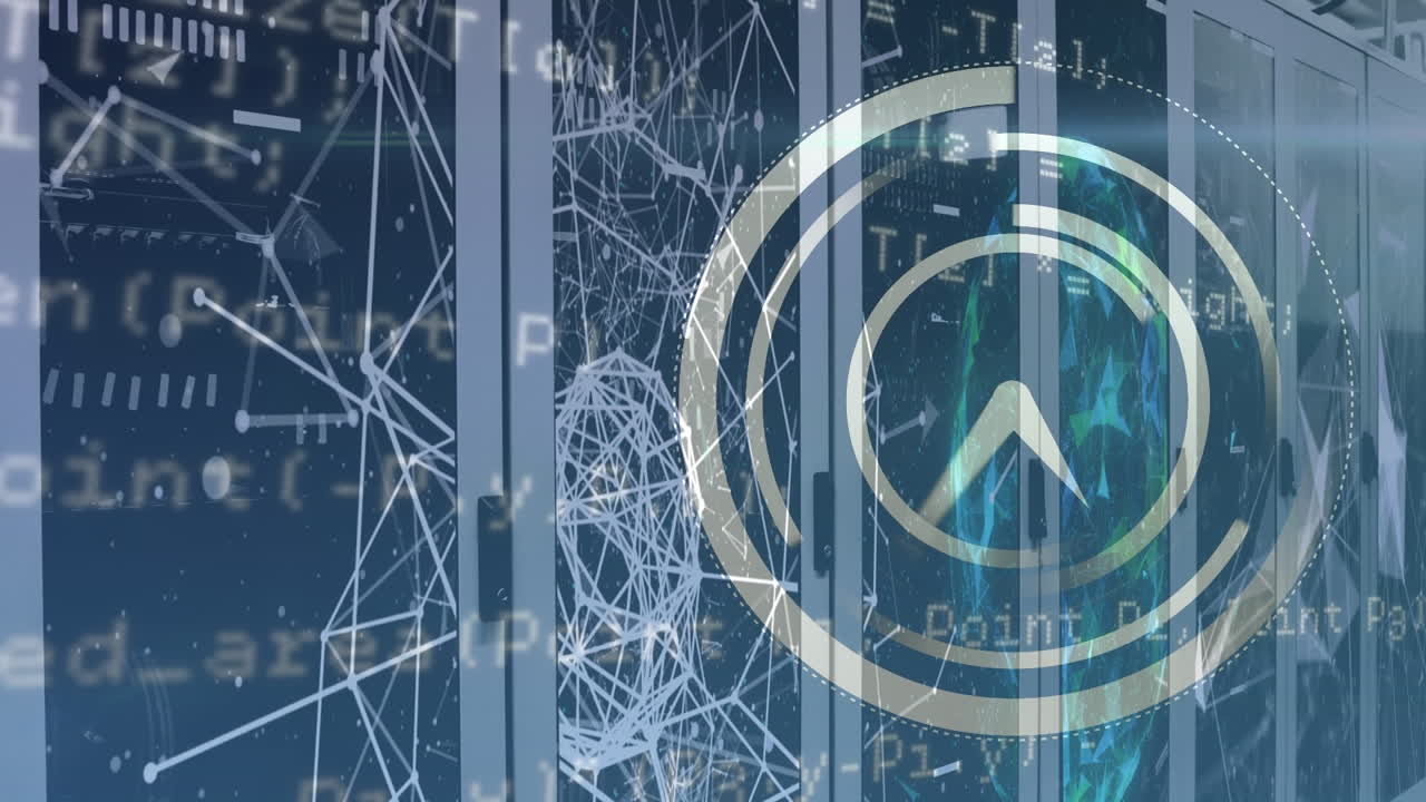 animación del procesamiento de datos y el reloj sobre los servidores