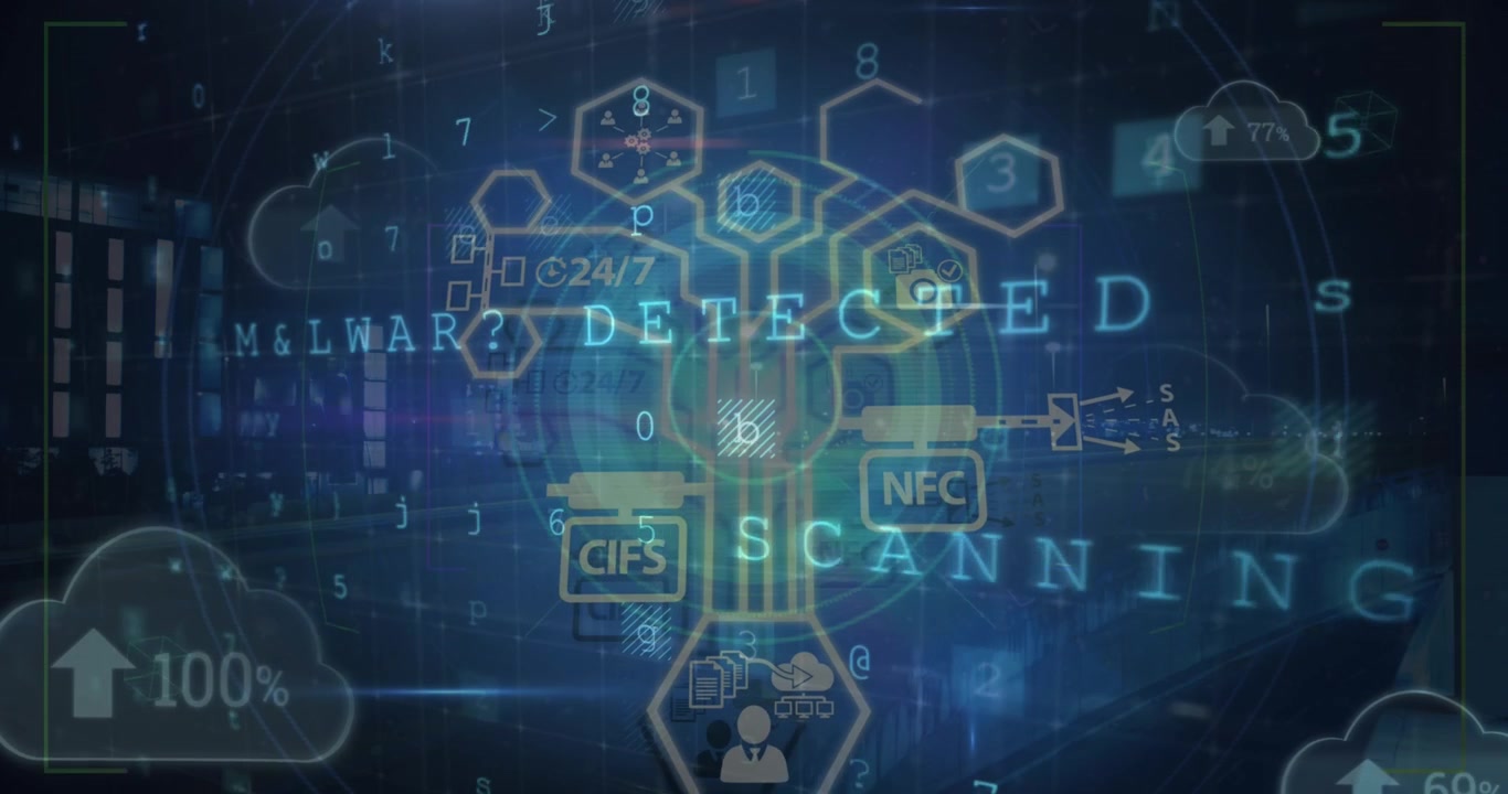 Animation of data processing over black background