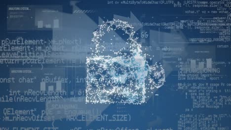 Animation of padlock icon over data processing