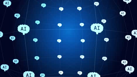 animation of network of connections with icons on blue and black background
