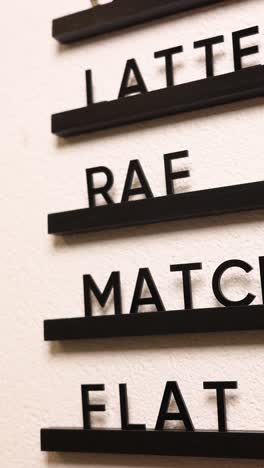 menu display with black letters