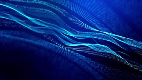 el fondo abstracto en bucle de 4k de partículas de brillo forma líneas, superficies como paisajes futuristas en el ciberespacio o hologramas. tema de ciencia ficción de microworld, nanotecnología o espacio cósmico. rayas azules 19