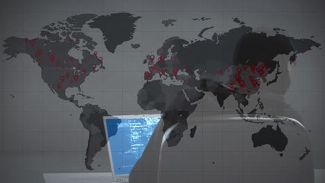 animación del procesamiento de datos sobre un hacker con una computadora portátil