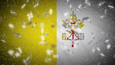 vatican flag falling snow loopable, new year and christmas background, loop