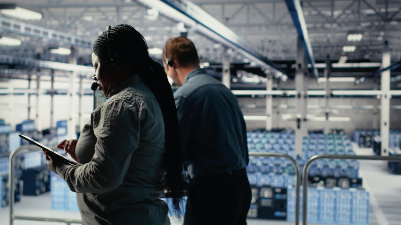 Server Room Tech Support Specialist Guides Clients Set Up Data Backups