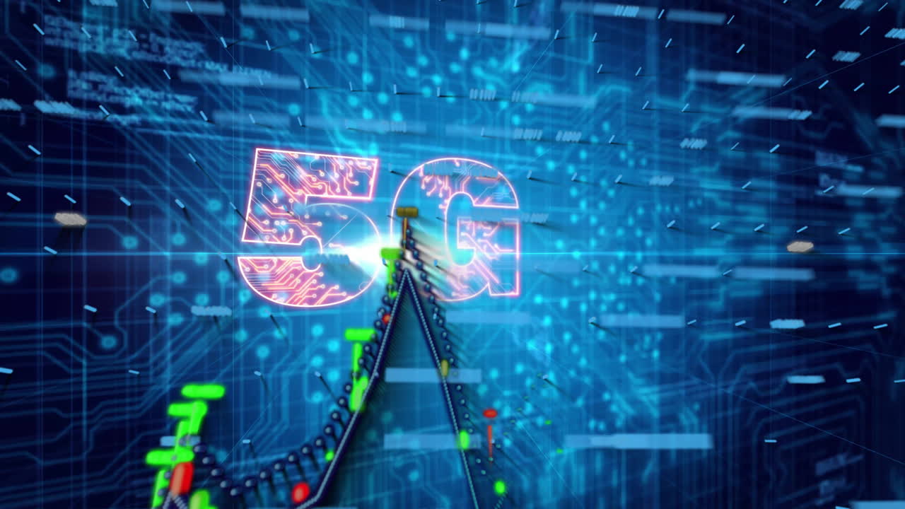 5G technology animation over digital data and network connections background
