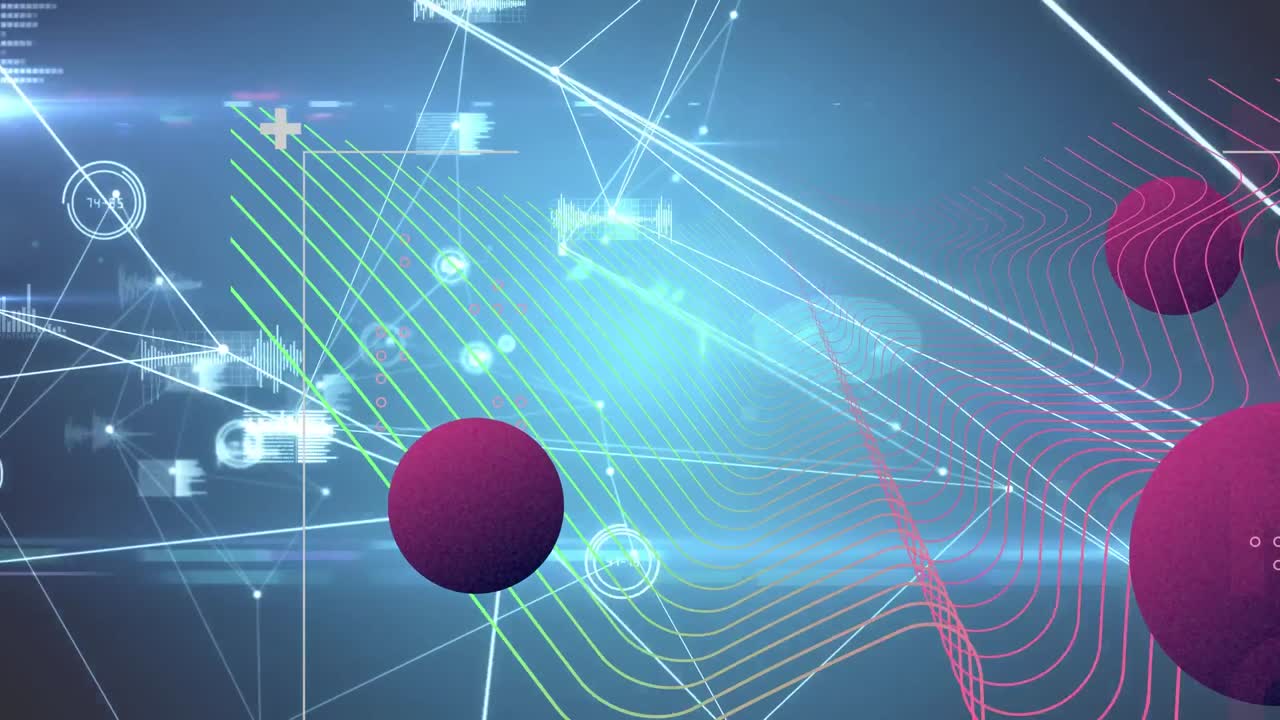 연결 네트워크를 통해 모양의 애니메이션과 파란색 배경의 데이터 처리