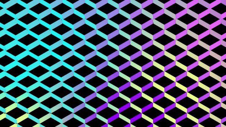 Colourful squares moving with relective mesh background on black