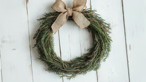 rustic green christmas wreath on white wood