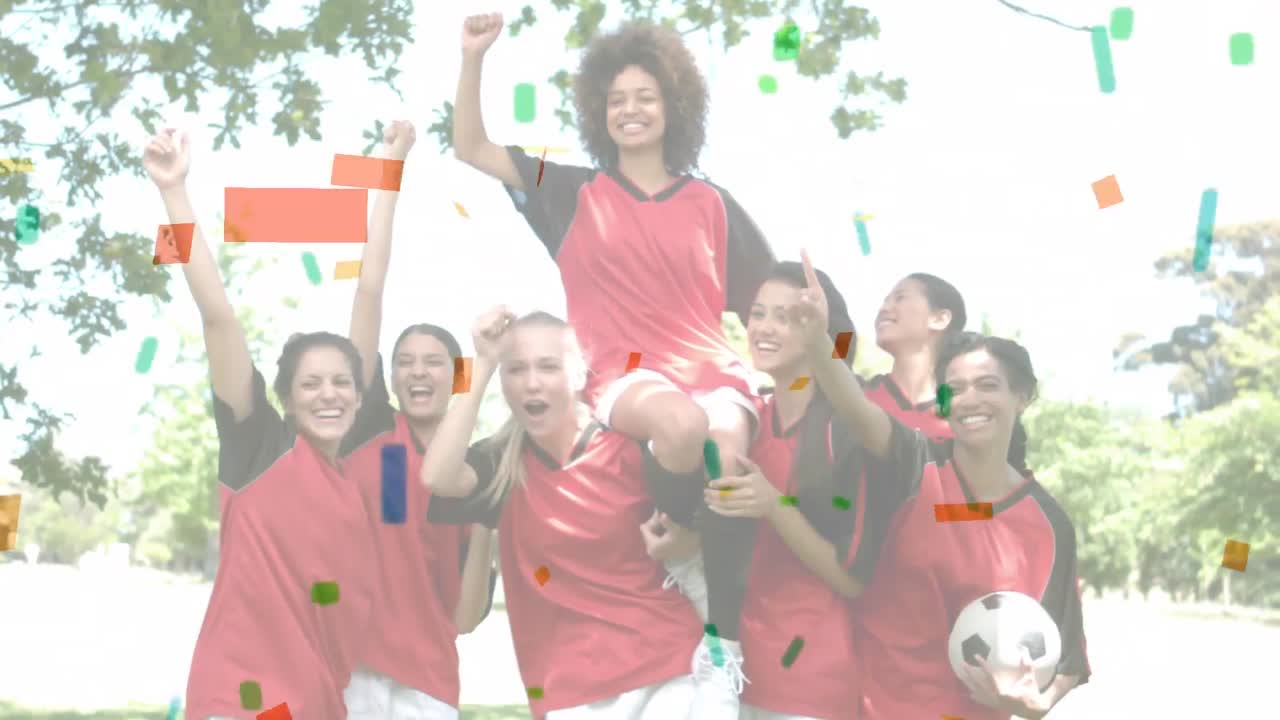 equipo de fútbol femenino contra confeti colorido