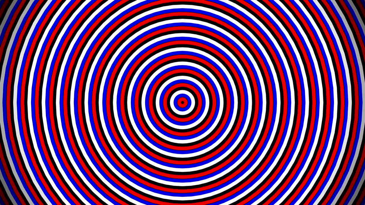 círculos blancos, azules y rojos, creados a partir de la bandera de rusia. animación de patrón, movimiento de bucle sin fin