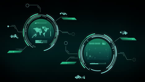 animación del procesamiento de datos con un mapa del mundo sobre un fondo negro