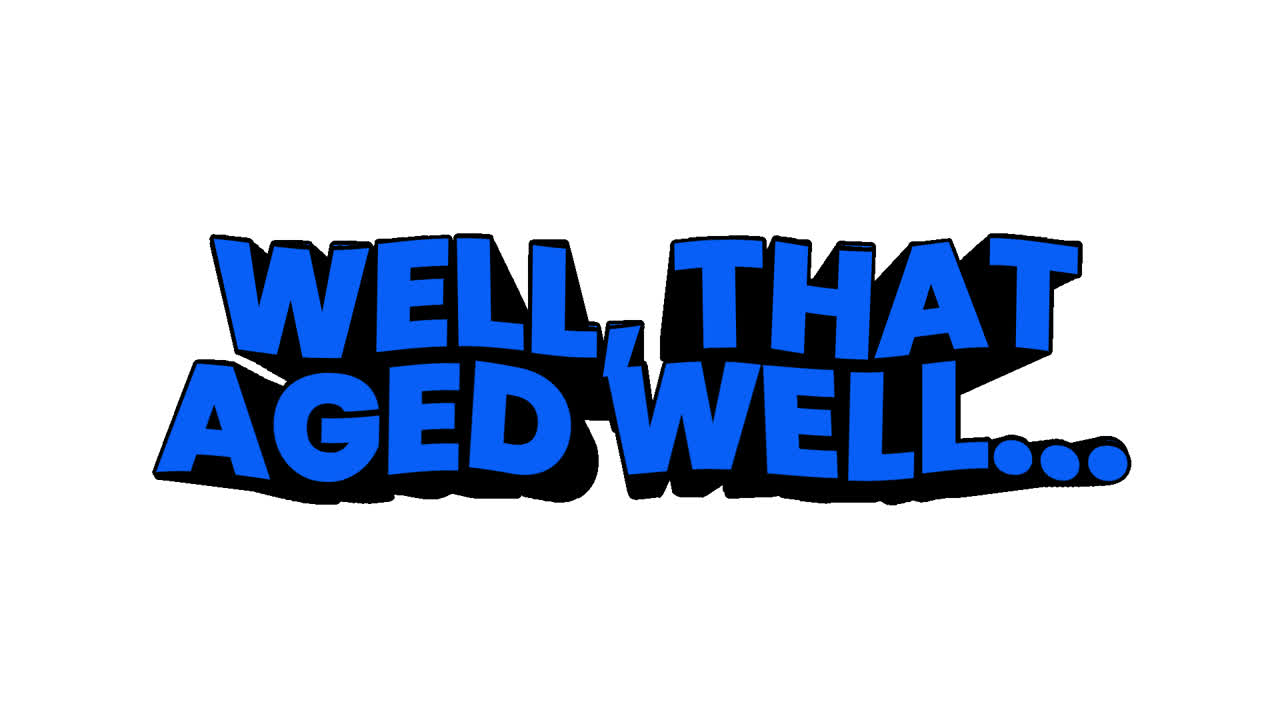 Animated Text 'Well, That Aged Well' with Sparkles