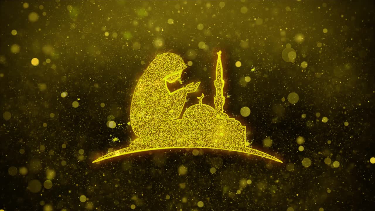 Dua namaz praying islam islamic icon golden glitter glowing lights shine particles object shape web