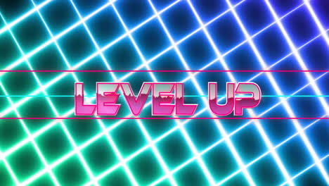 animation of level up text over neon lines on black background