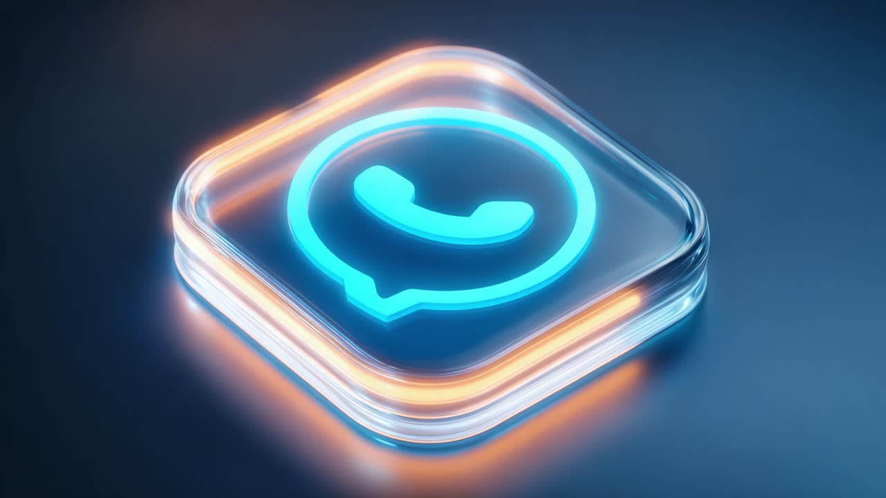 Stylized Icon Representation of a Popular Messaging Application Featuring a Glowing Design and Soft Colors in Two Frames Showing Different Perspectives