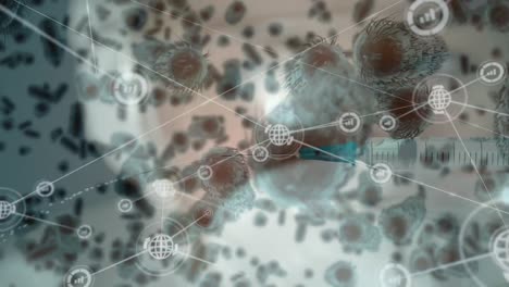 animation of network of connections with covid 19 cells