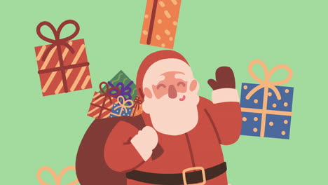 merry christmas animation with sanat claus and gifts