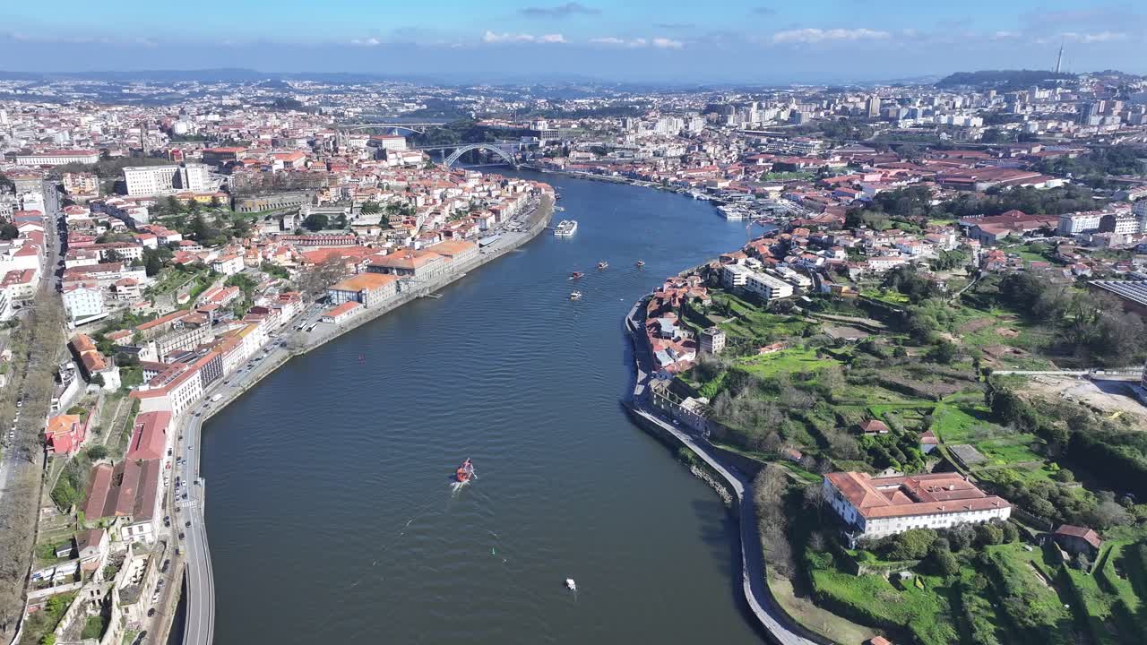 Porto Skyline At Porto In District Of Porto Portugal. Coastal Landscape. Douro River. Ribeira Pier Cityscape. Porto Skyline In Portugal. Portugal Skyline. Travel Landscape