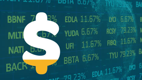 animation of dollar sign filling up with yellow and financial data processing