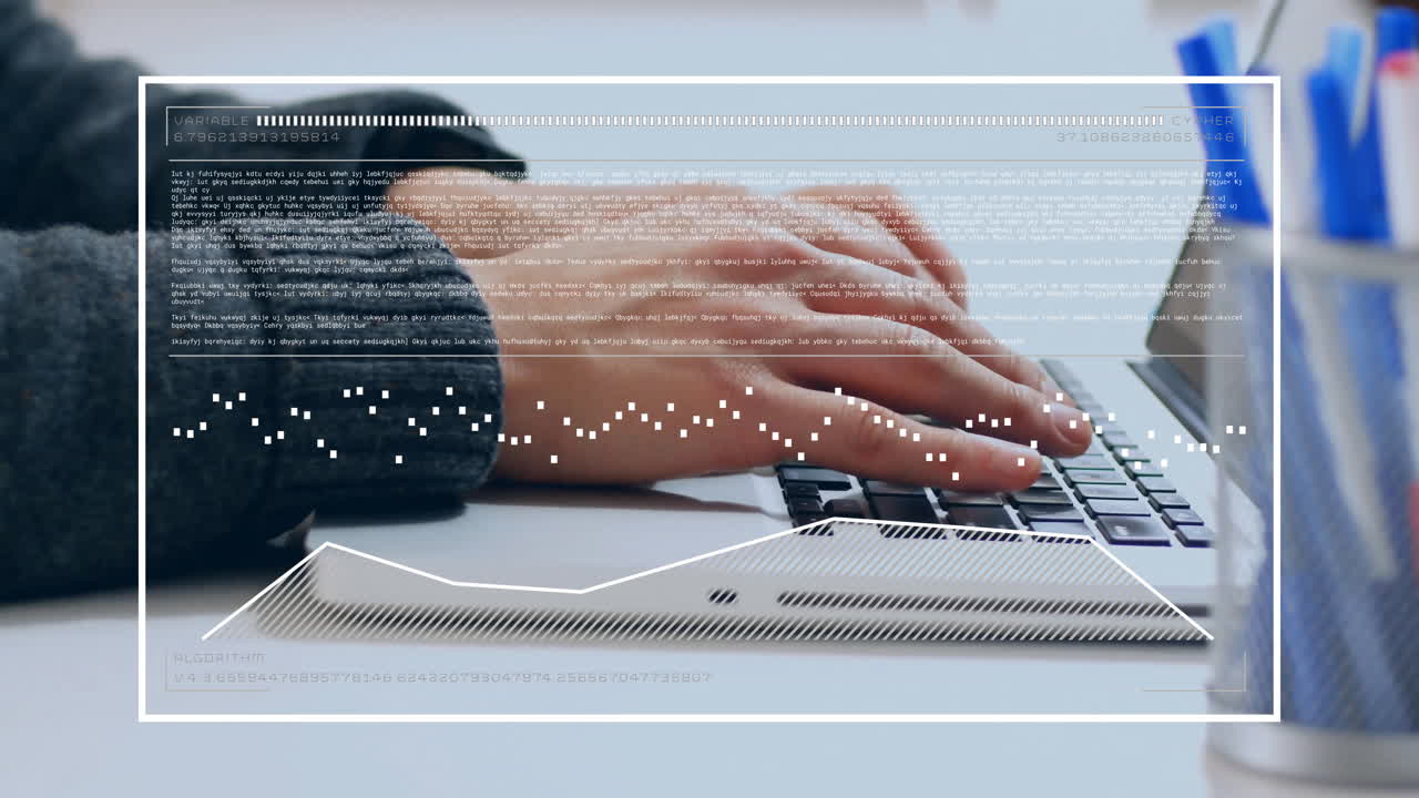 사무실에서 일하는 코카시안 사업가에 대한 데이터 처리 애니메이션