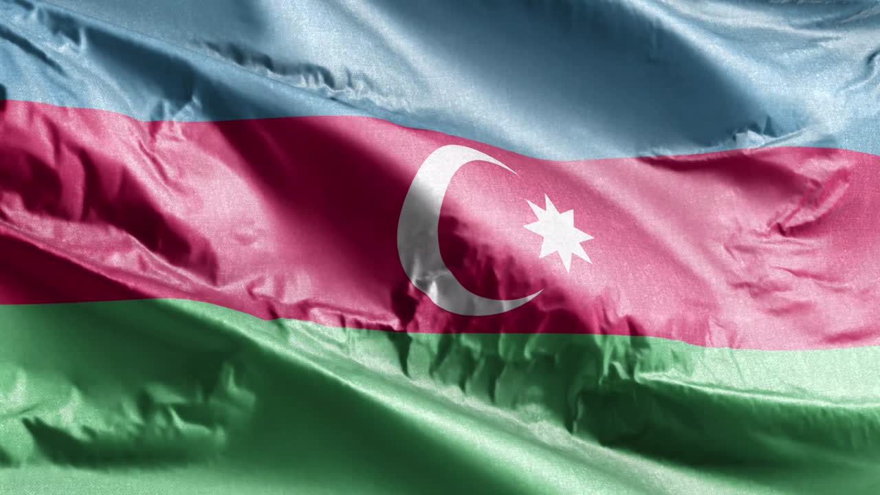 bandera textil de azerbaiyán ondeando en el bucle del viento. bandera azerbaijana balanceándose en la brisa. tejido textil de tela. fondo de relleno completo. bucle de 10 segundos.