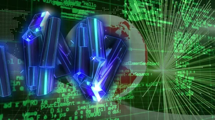 Animazione di elaborazione dati con una scheda di circuito del computer