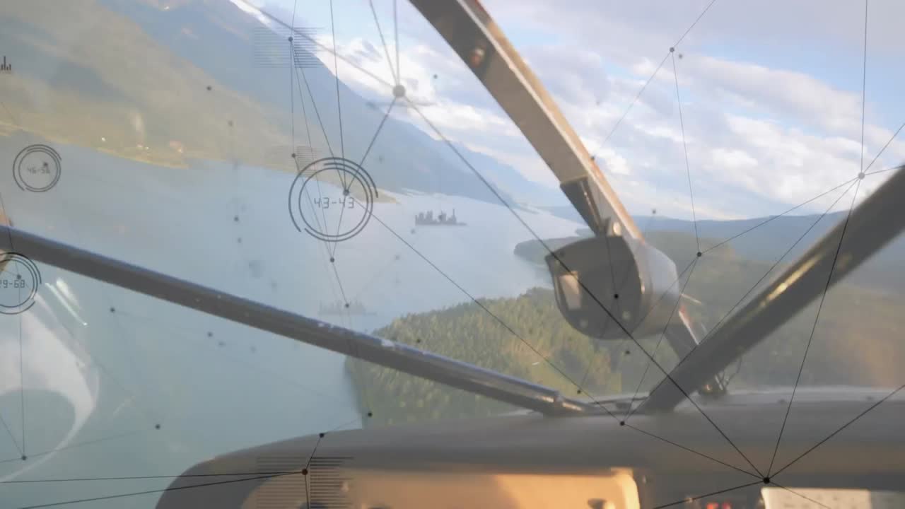 animación de la red de conexiones sobre el avión en vuelo