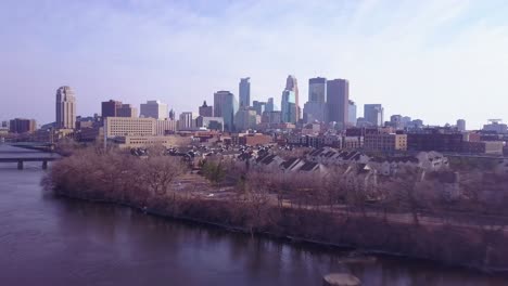 a beautiful aerial flying over the mississippi river towards minneapolis minnesota  1