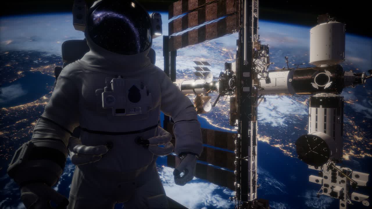 estación espacial internacional y astronauta en el espacio exterior sobre el planeta tierra