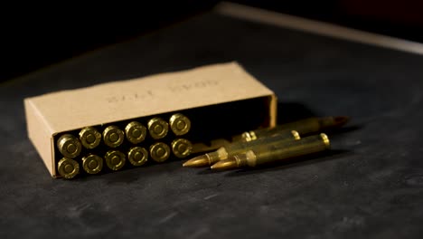 small box of 5.56 ammunition on display.