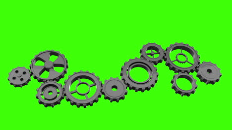 cogs and wheels turning on green screen