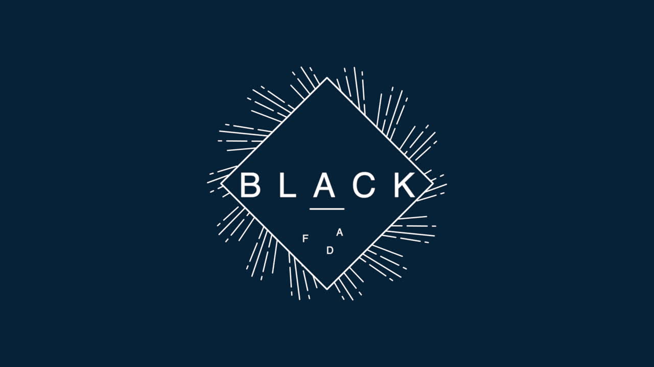 texto de introducción de animación viernes negro sobre moda azul y fondo minimalista con líneas blancas