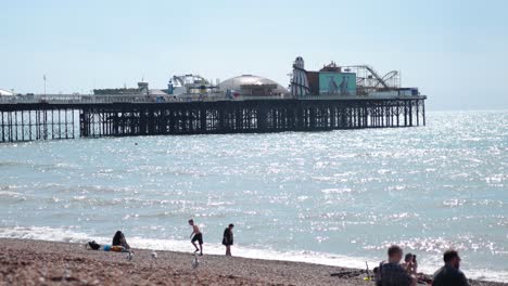 people enjoying brighton beach near the pier