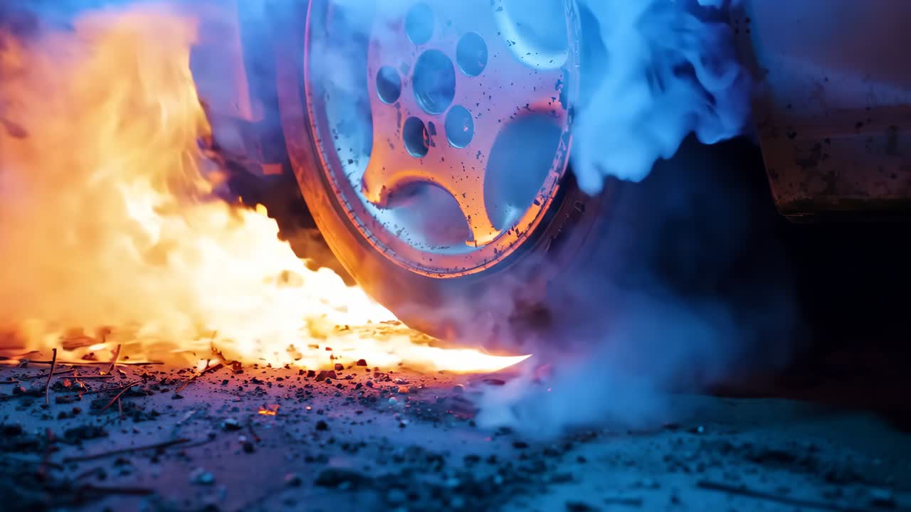 도로 에 불타는 차