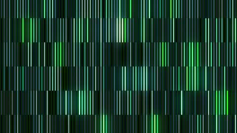 una pared de largas rayas multicolores reflectantes sobre un fondo negro, bucle sin costuras. movimiento. principalmente líneas parpadeantes verdes.