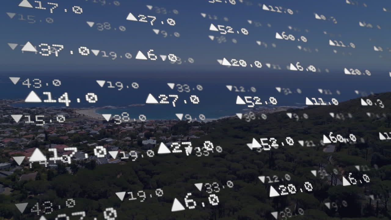 Animazione di elaborazione dati su paesaggio marino