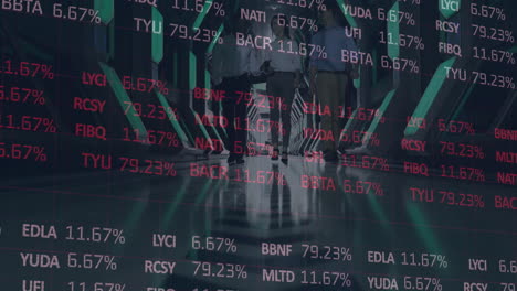 animation of financial data processing over business people in office
