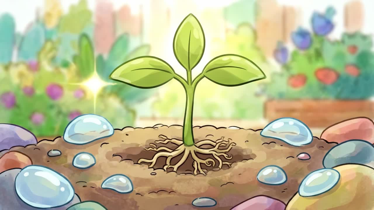Animierter Seed, der sprießt und zu einer jungen Pflanze heranwächst