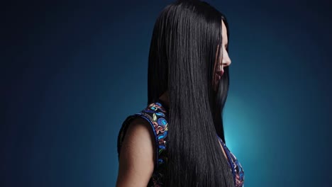 stylish asian woman in embroidered dress